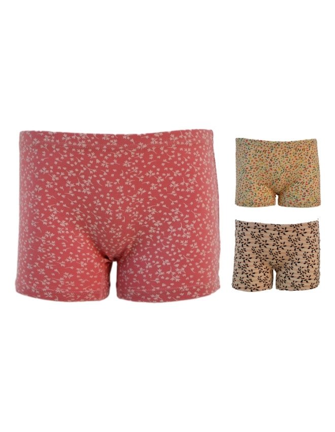 Girl's Plants Design Boyshort 3-Pack Underwear, Multicolor - Pink