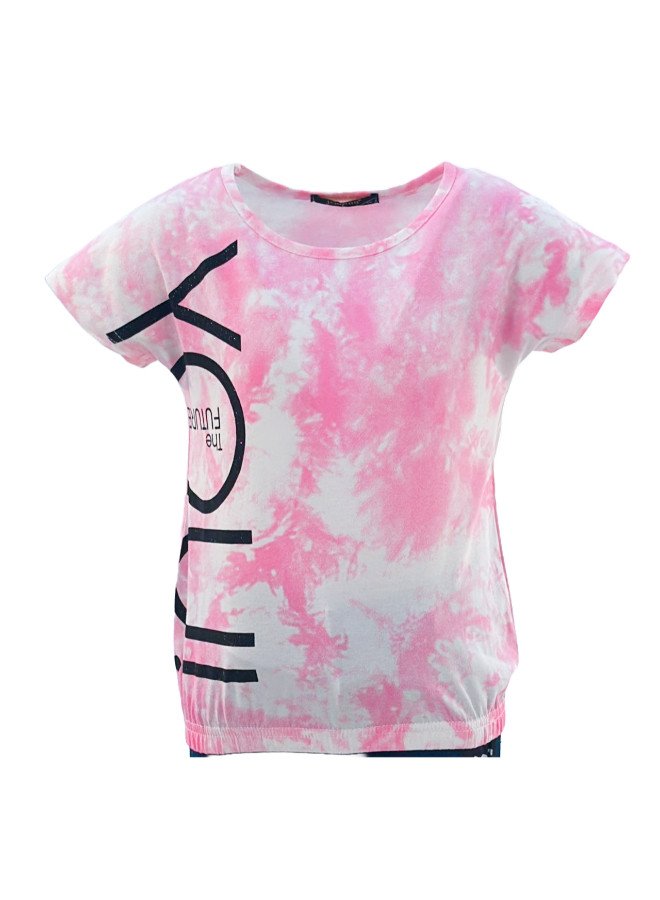 Girl's Tie Dye Design Round Neck Short Sleeve T-Shirt - Pink