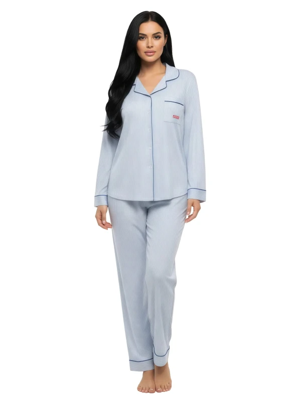 Women's Classic Pinstripe Loungewear Set - Blue