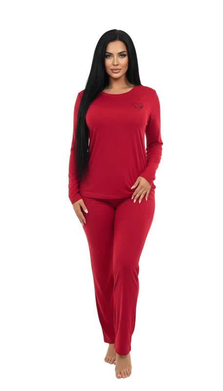 Women's Ribbed Long Sleeve Pajama Set - Red