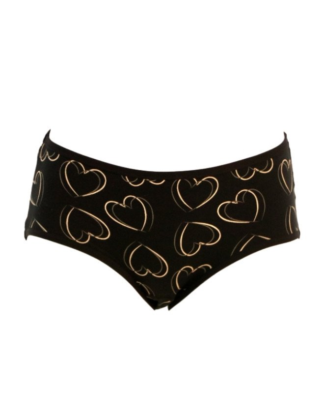 Women's Big Heart Design Mid Rise 3-Pack Panties, Multicolor - Black