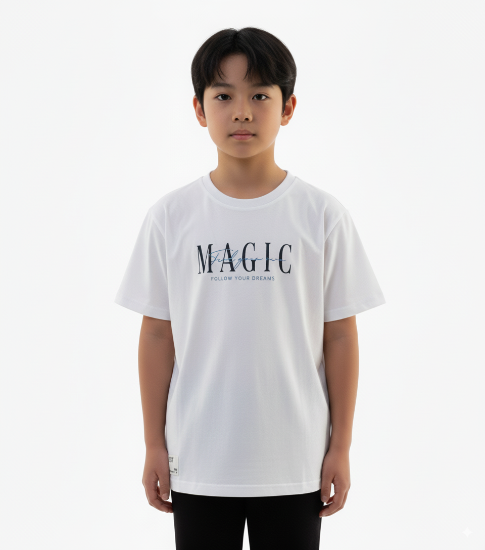 Boy's Find Your Own Magic Follow Your Dreams Quotes Round Neck Short Sleeve T-Shirt - White
