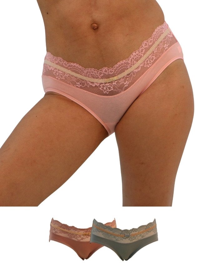 Women's Lace Waist Design Mid Rise 3-Pack Panties, Multicolor - LightPink