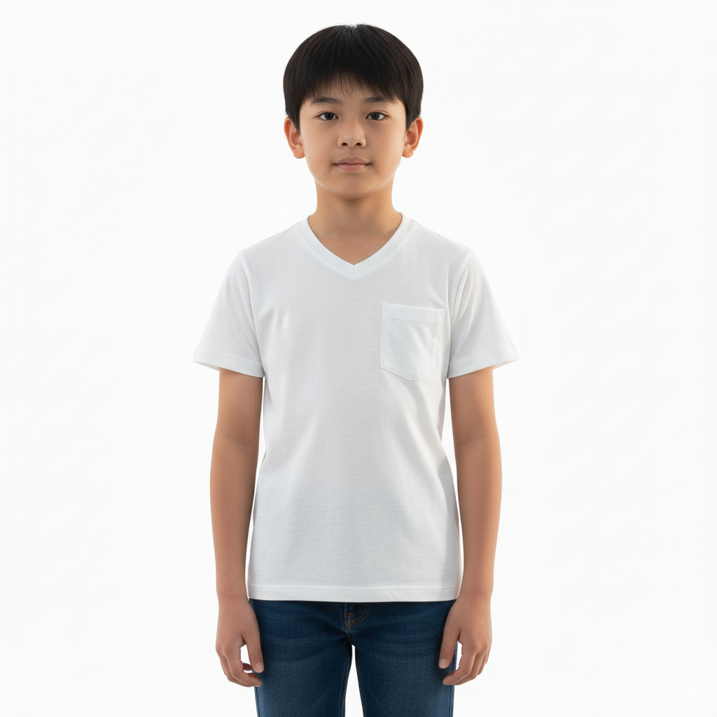 Boy's V-Neck Pocket Short Sleeve T-Shirt - White