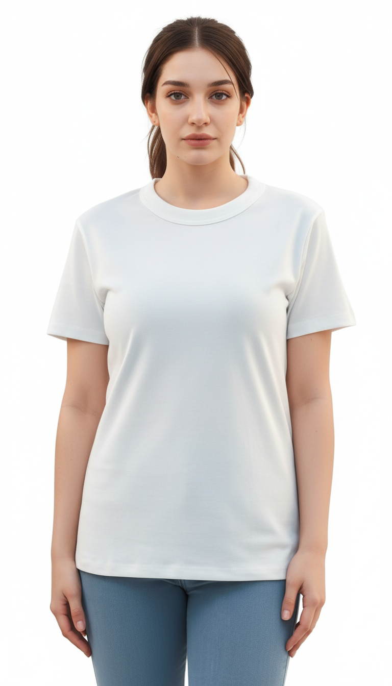 Women's Crew Neck Regular Fit Short Sleeve T-Shirt - White