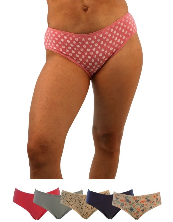 Women's Floral & Polka Dots Design Mid Rise 6-Pack Panties, Multicolor - Pink