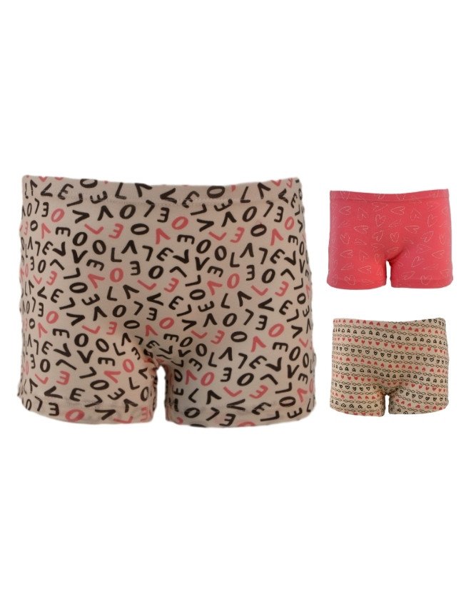 Girl's Heart & Love Design Boyshort 3-Pack Underwear, Multicolor - LightGrey