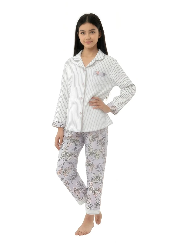 Girl's Floral & Stripe Sleepwear Set - White