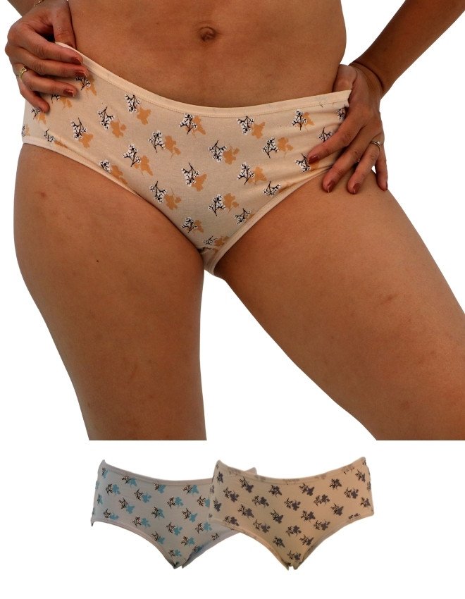 Women's Two Tone Floral Design Mid Rise 3-Pack Panties, Multicolor - Beige