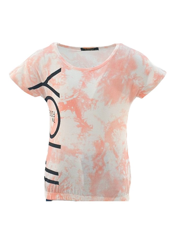 Girl's Tie Dye Design Round Neck Short Sleeve T-Shirt - Orange