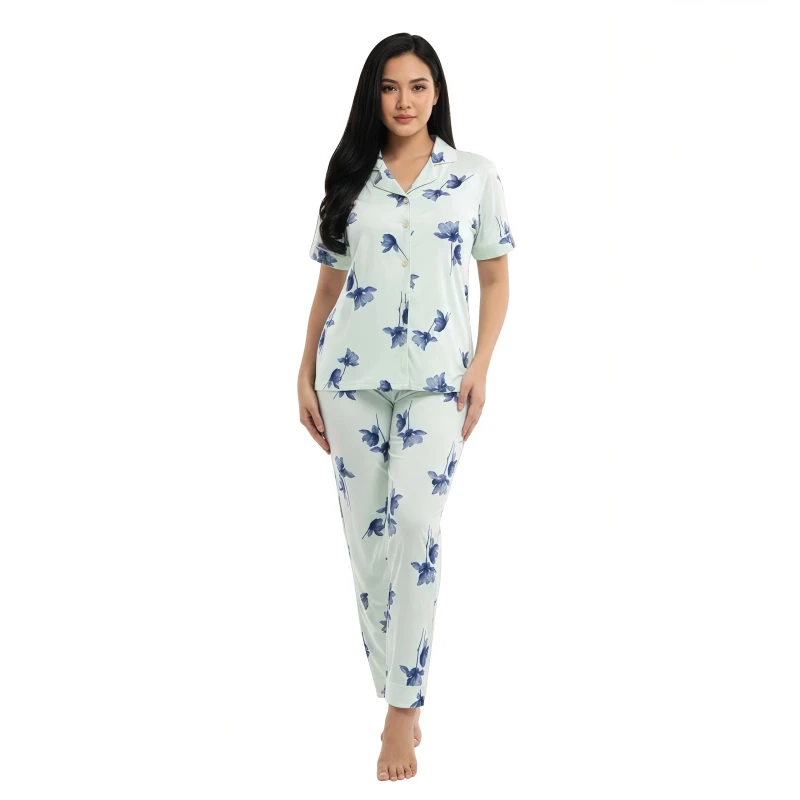 219365 Ladies  Floral Pajama Set - Blue