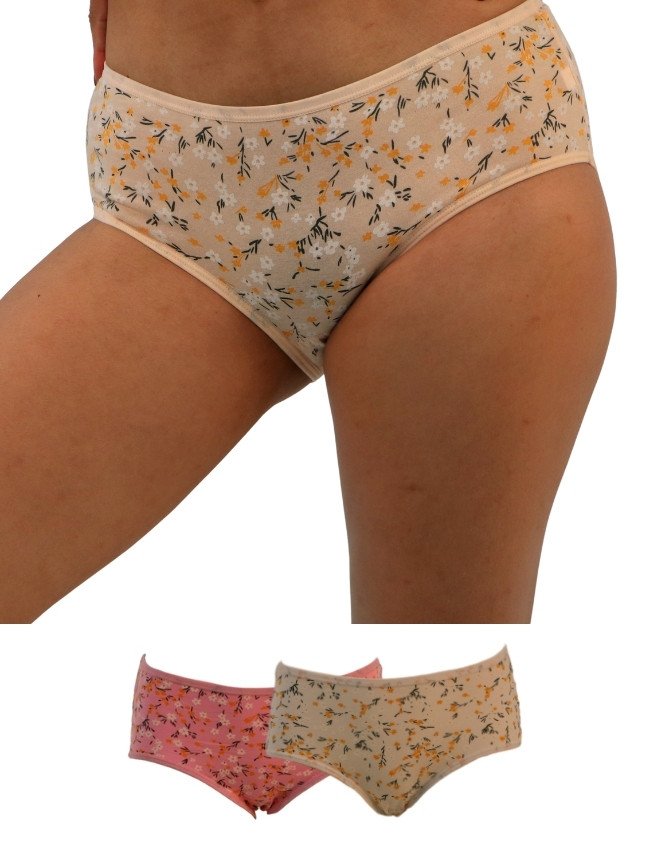 Women's Floral Design Mid Rise 3-Pack Panties, Multicolor - Beige