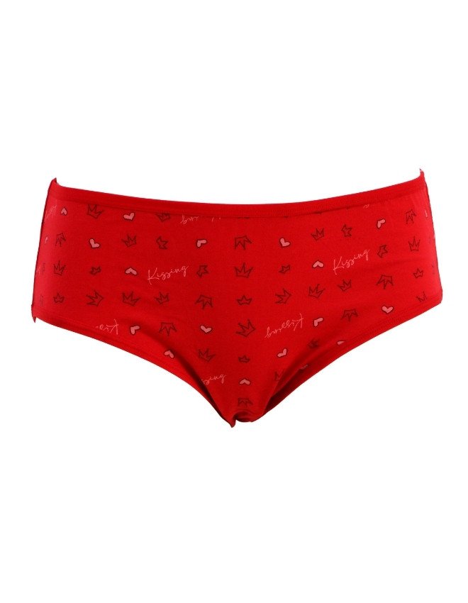 Women's Heart & Crown Design Mid Rise 3-Pack Panties, Multicolor - Red