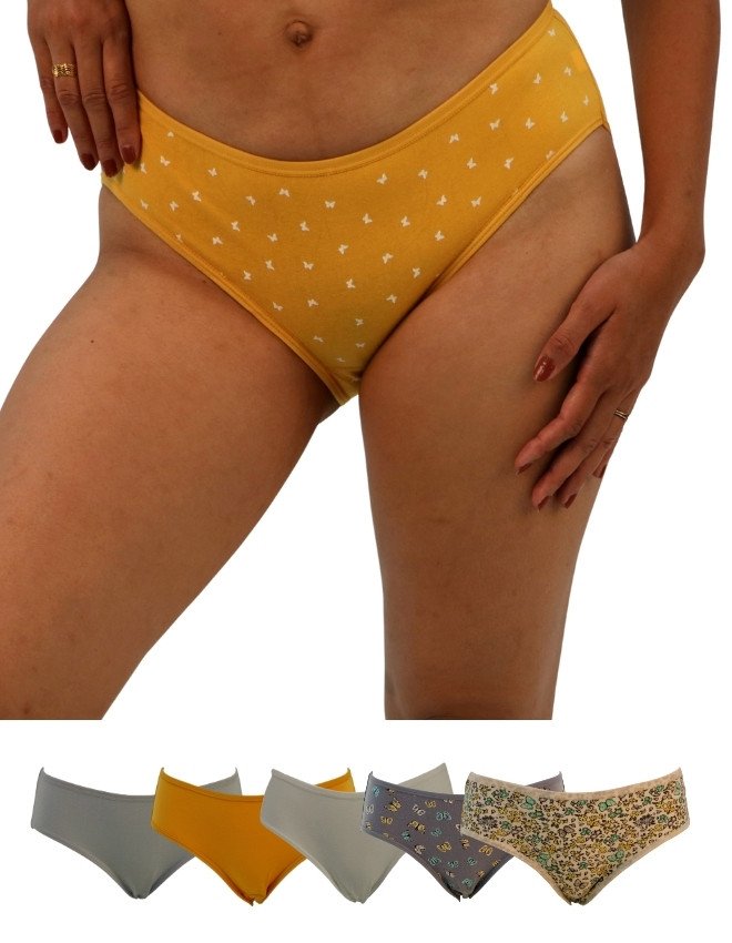 Women's Butterfly Design Mid Rise 6-Pack Panties, Multicolor - Yellow
