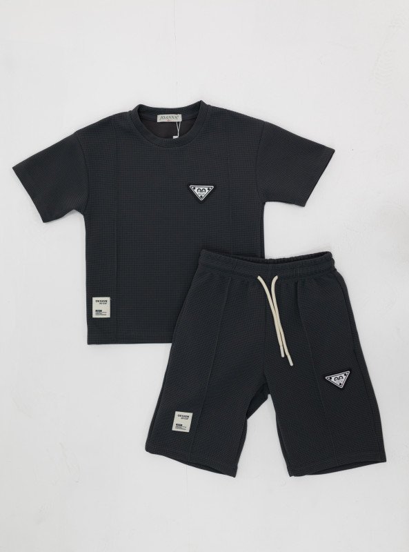 Boys' Waffle Knit Summer Set – 3 Colors - DarkSlateGray