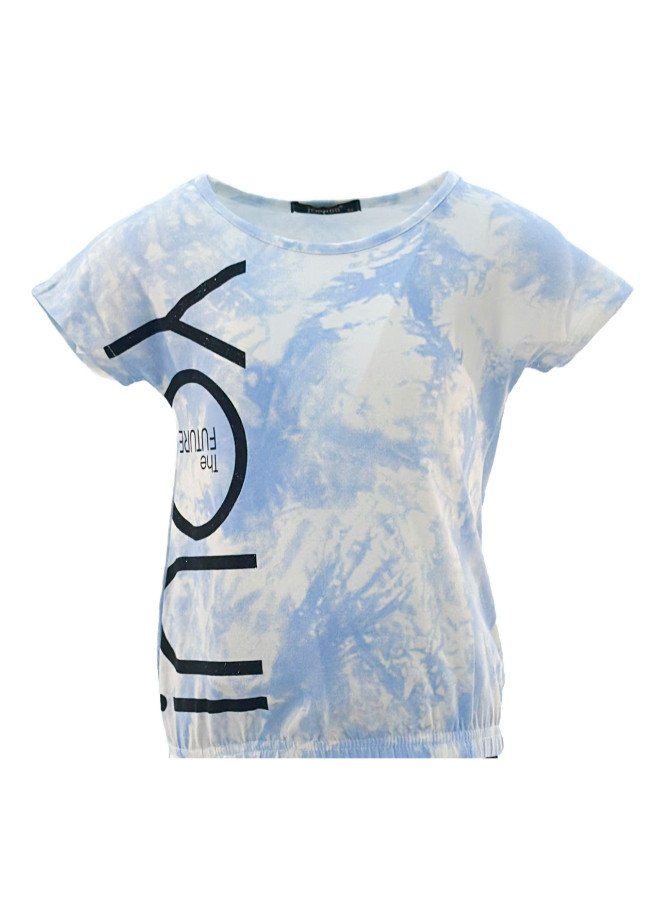Girl's Tie Dye Design Round Neck Short Sleeve T-Shirt - Blue