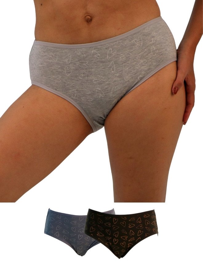 Women's Hearts Design Mid Rise 3-Pack Panties, Multicolor - LightGrey