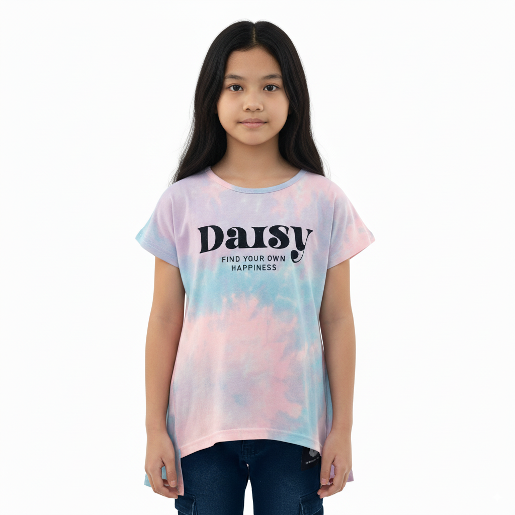 Girl's Long Back With Daisy Find Your Happiness Print Round Neck Short Sleeve T-Shirt - Purple