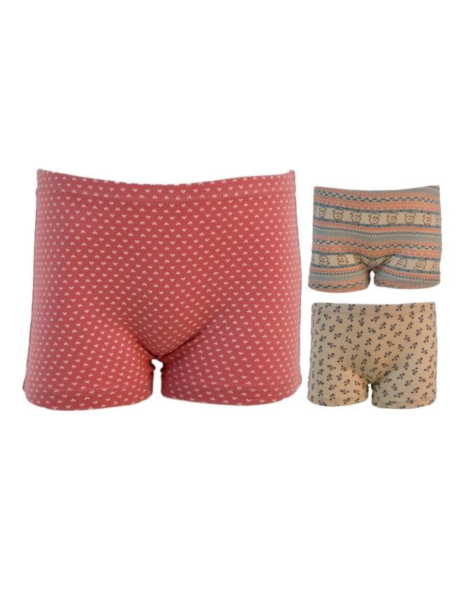 Girl's Multiple Design Boyshort 3-Pack Underwear, Multicolor - Pink