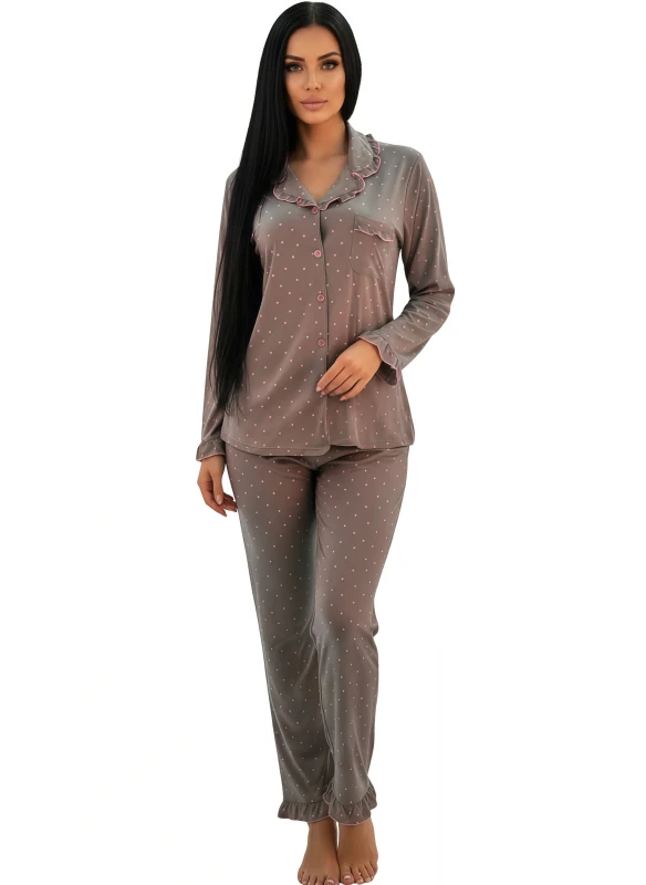 Women Sweet Ruffle Detail Pajamas - Gray