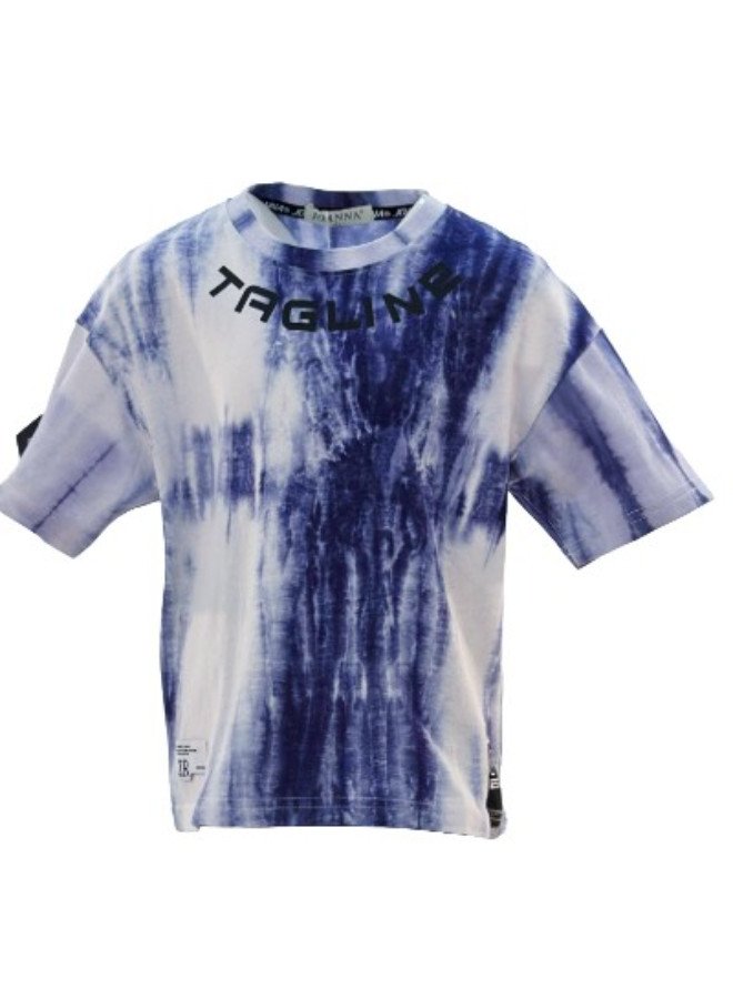 Boy's Tagline Print Round Neck Short Sleeve T-Shirt - Blue