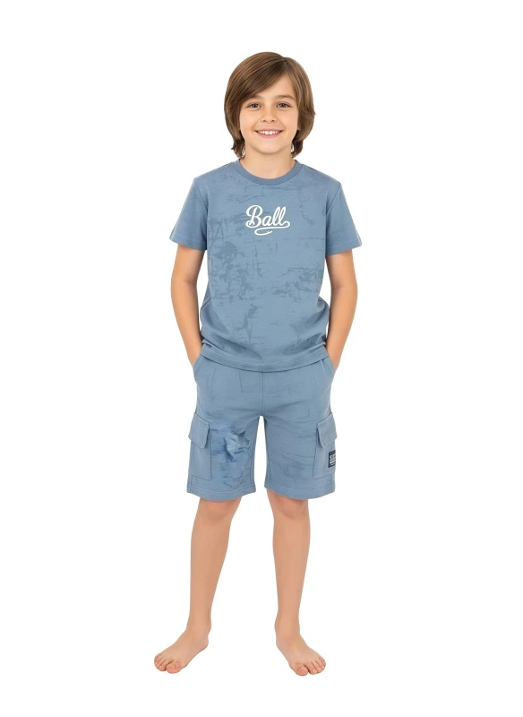 Boy's "Ball" Logo Tee & Speckled Print Shorts Set - Gray