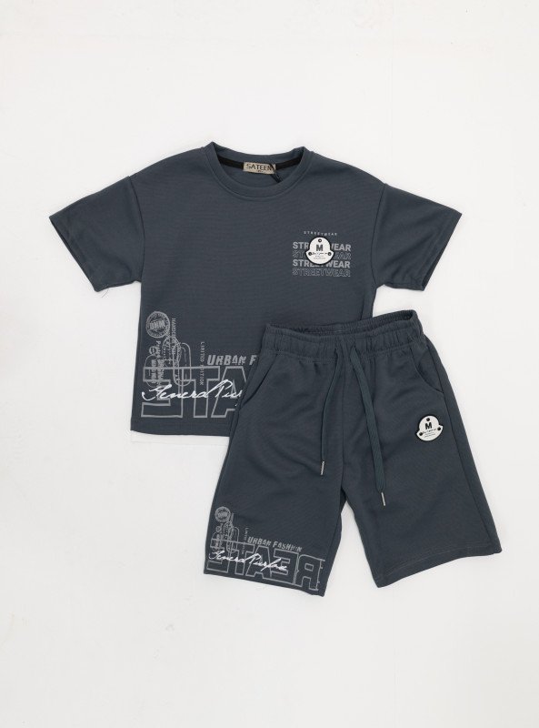 Boys' Urban Streetwear T-Shirt & Shorts Set - DarkGray