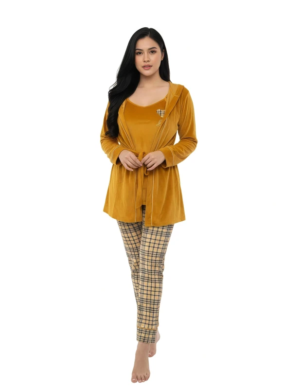 Women's Soft Embrace Robe & Plaid PJ Set - Yellow