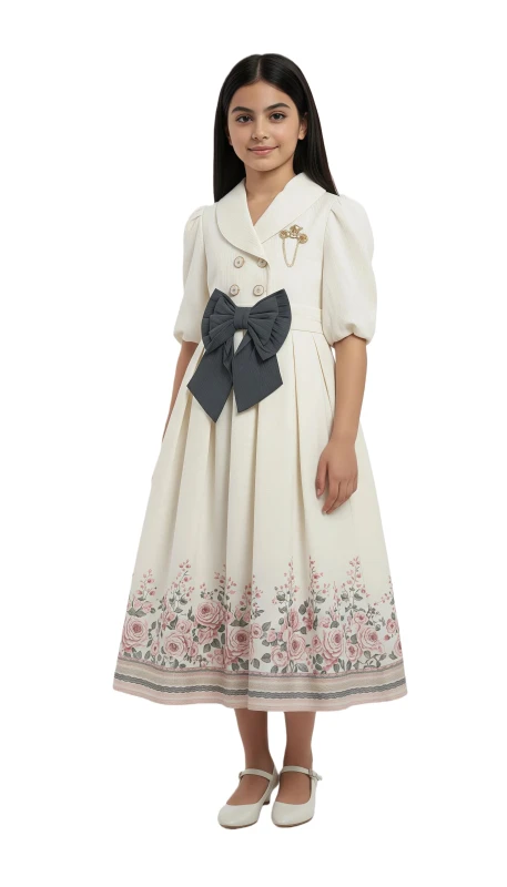 Girl's Classic Bow & Floral Dress - Pink