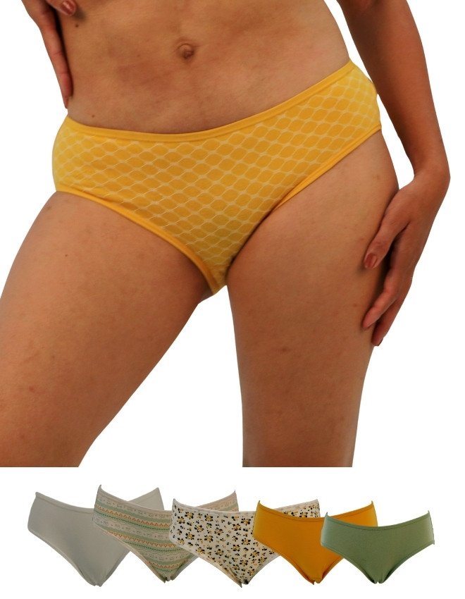 Women's Geometric Design Mid Rise 6-Pack Panties, Multicolor - Yellow