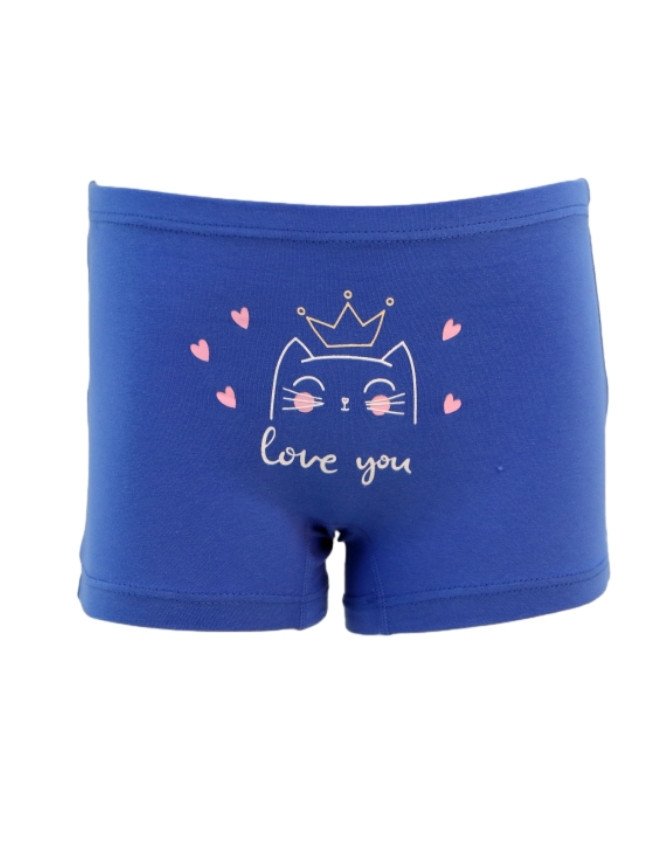 Girl's Love You Print & Heart Design Boyshort 3-Pack Underwear, Multicolor - Blue