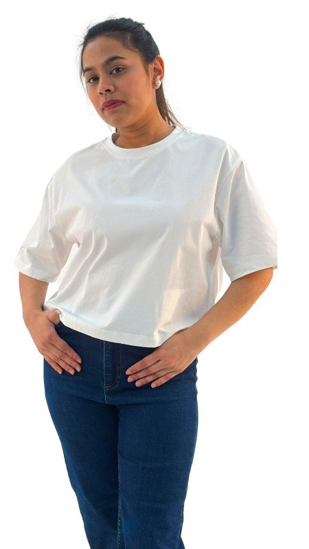 Women's Oversized Crew Neck Short Sleeve T-Shirt - White