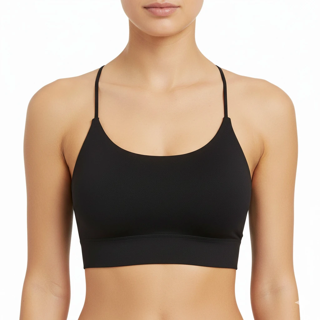 A2112029WWomen's Seamless Cropped Cami Top – Ribbed Hem Spaghetti Strap Bralette - Black