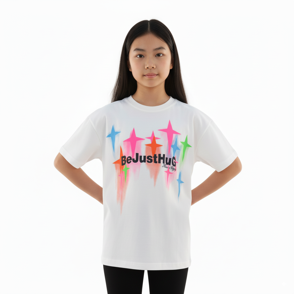 Girl's Be Just Hug Print Round Neck Short Sleeve T-Shirt - White