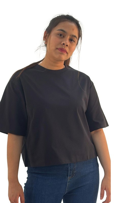 Women's Oversized Crew Neck Short Sleeve T-Shirt - Black