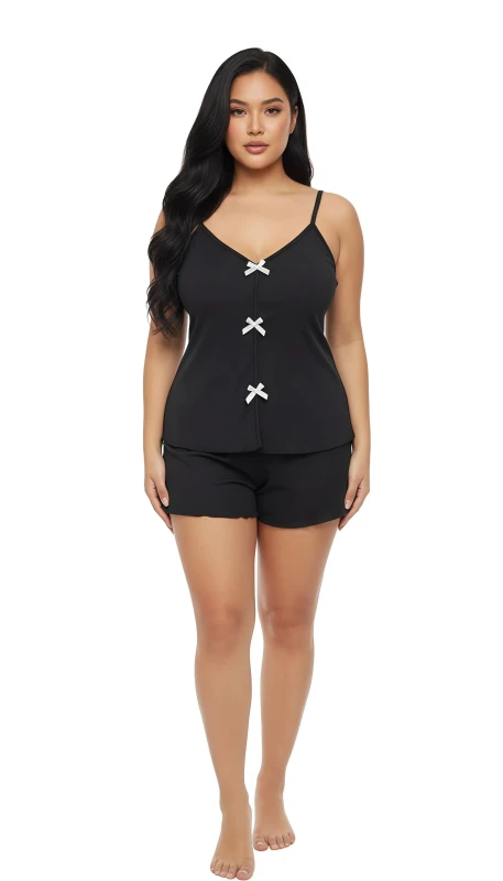 Ladies' Bow-Detail Cami and Shorts Set - Black