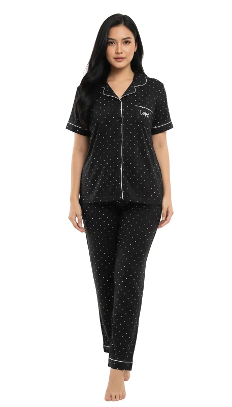 Women's Love Dot Pajama Set - Black