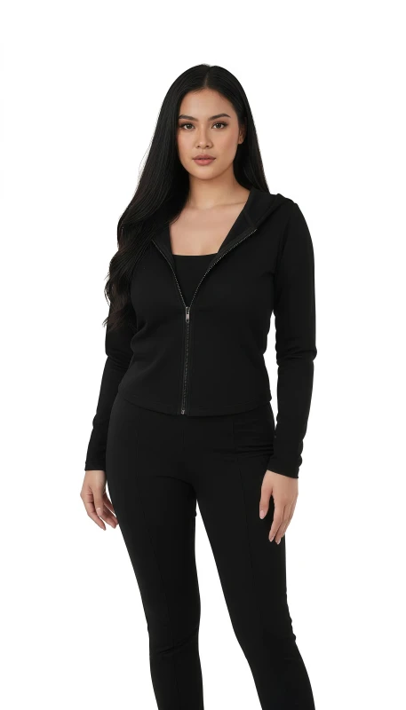 Women's Everyday Full-Zip Hooded Jacket - Black