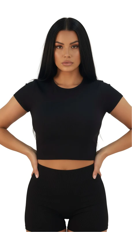 Everyday ComfortFlex Women's Short Sleeve Crop Top - Black