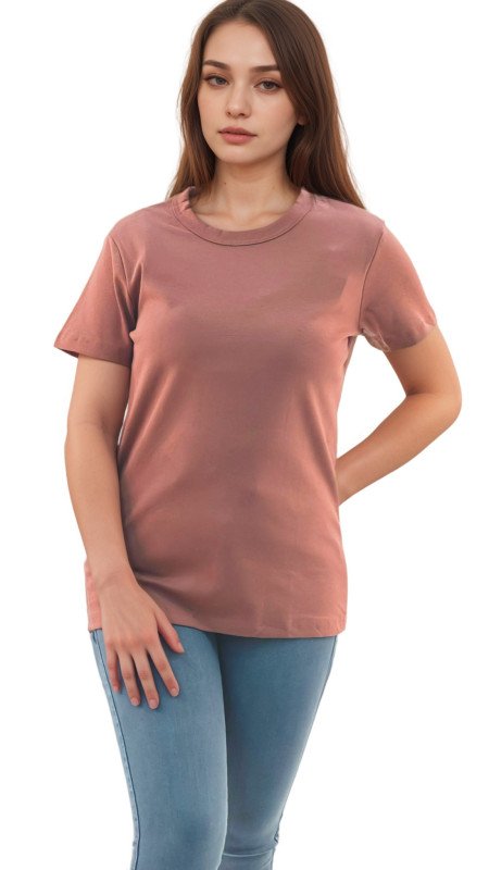 Women's Crew Neck Regular Fit Short Sleeve T-Shirt - Brown