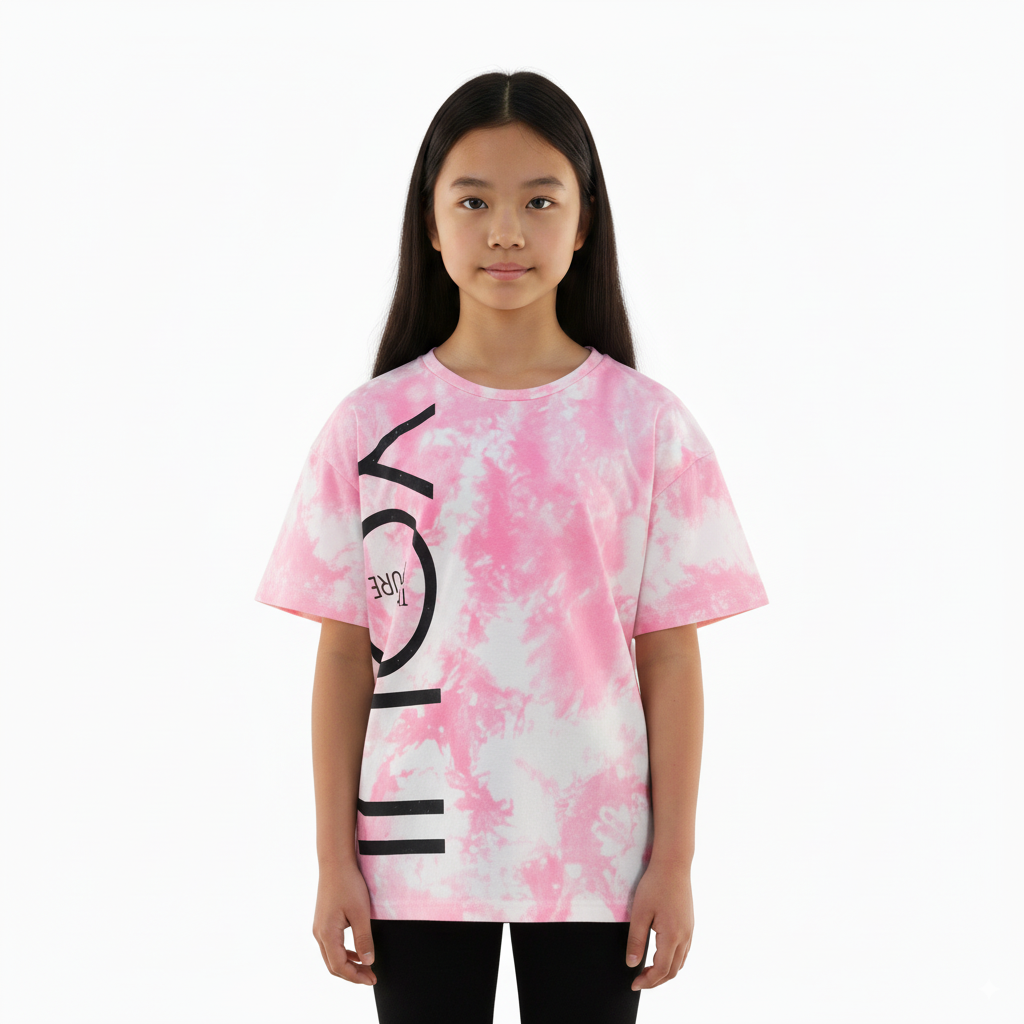 Girl's Tie Dye Design Round Neck Short Sleeve T-Shirt - Pink