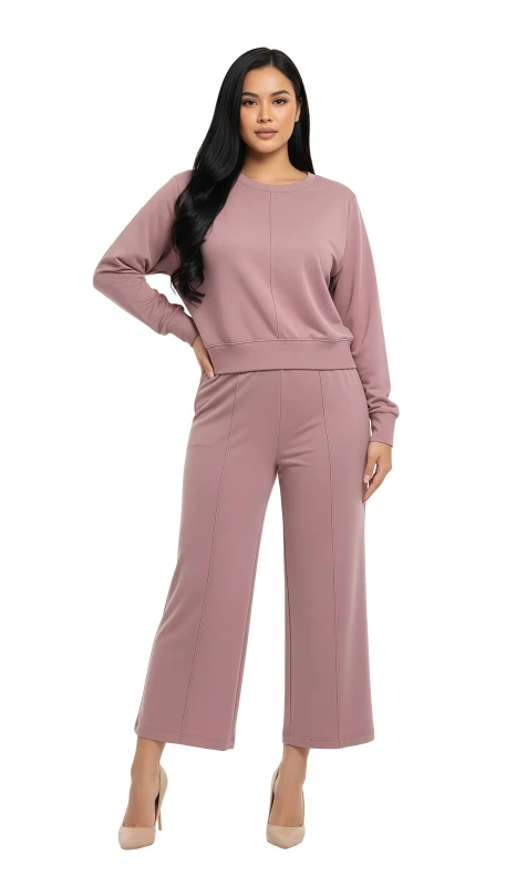 Women's Seam-Detail Sweatshirt & Wide Leg Pant Set - Pink