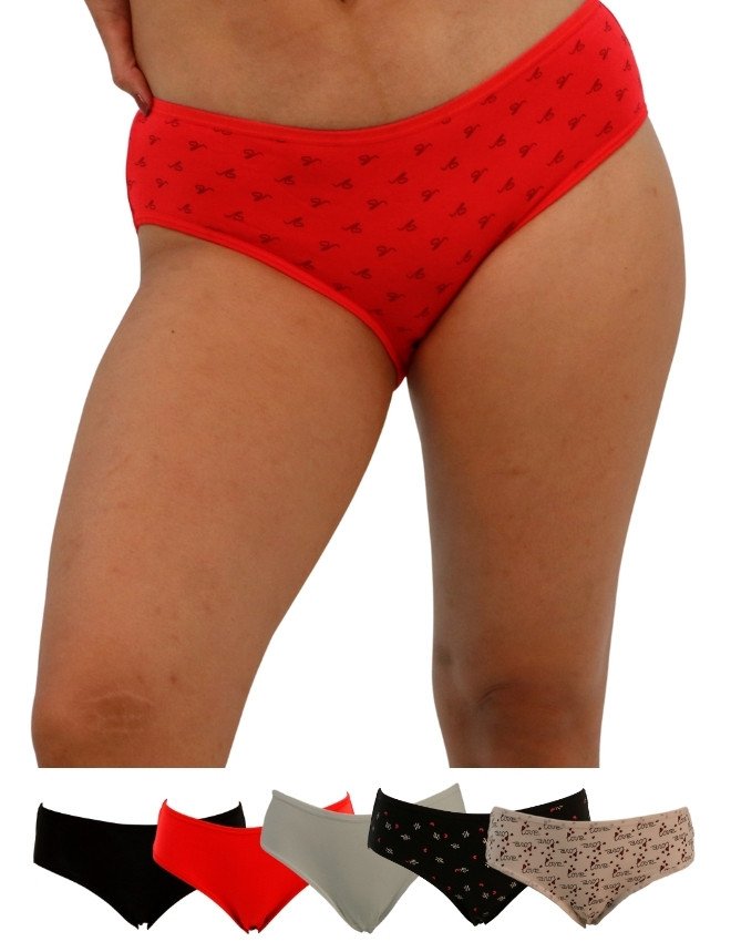Women's Geometric Design Mid Rise 6-Pack Panties, Multicolor - Red