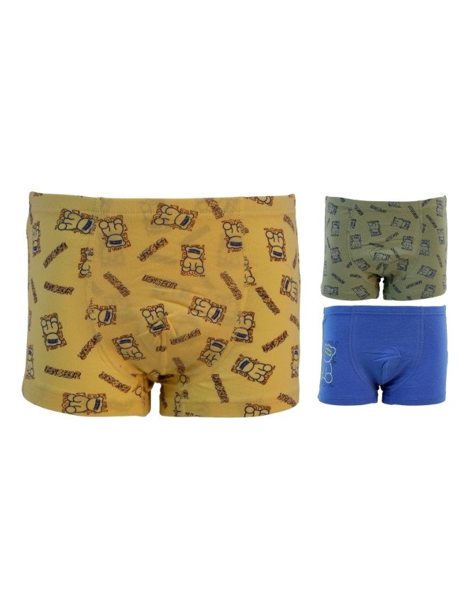 Boy's Multiple Design Boyshort 3-Pack Underwear, Multicolor - Yellow