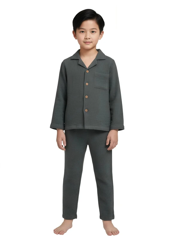 Boy's Waffle Knit Pajama Set - Gray