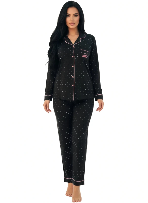 Women Sweet Dreams Polka Dot Pajama Set - Black
