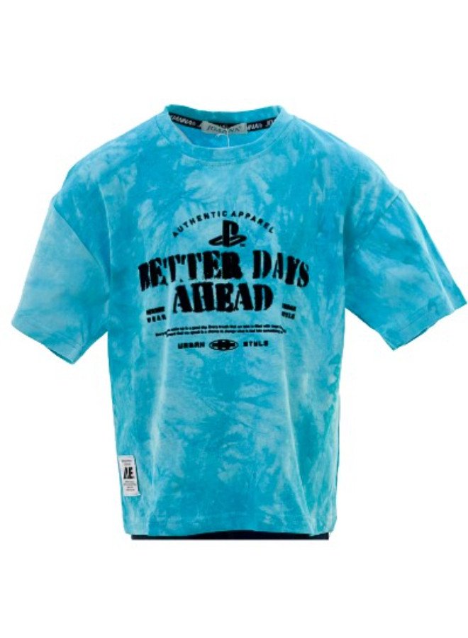 Boy's Better Days Ahead Quotes Round Neck Short Sleeve T-Shirt - Turquoise