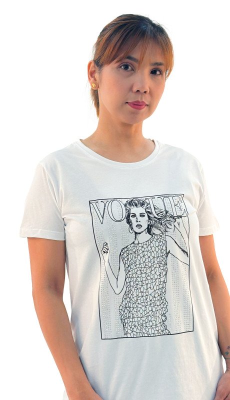 Women's Vogue Girl Design Round Neck Short Sleeve T-Shirt - White