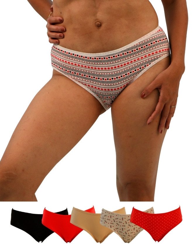 Women's Geometric Design Mid Rise 6-Pack Panties, Multicolor - White