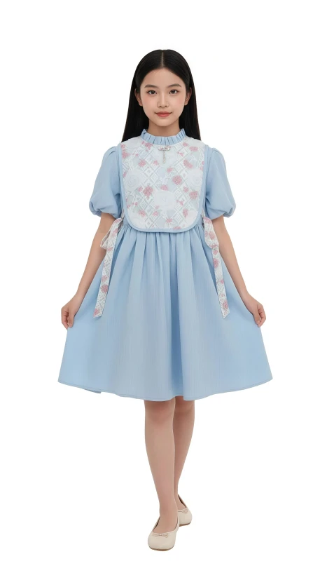 Girl's Graceful Bloom Casual Dress - Blue